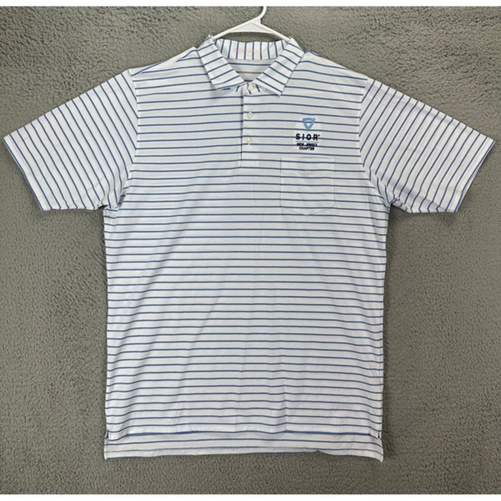 B. Draddy Polo Shirt Adult Large Blue Striped Pima Cotton Blend Rugby Casual Men